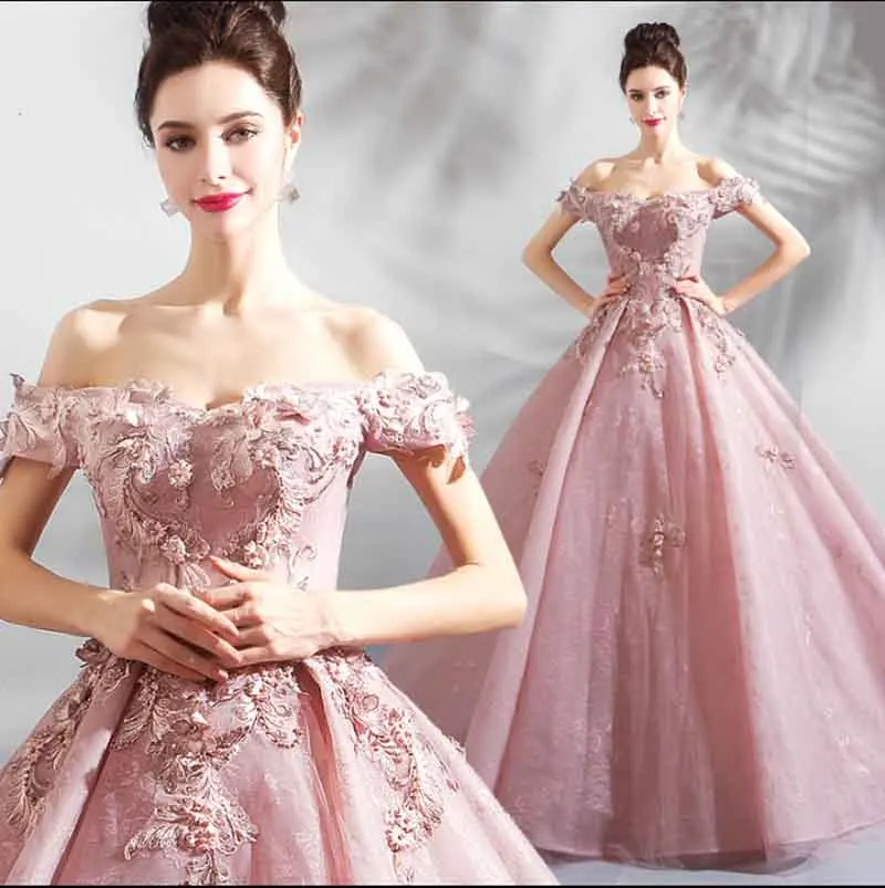 

Large Size 6XL Luxury Pink Party Dress Women Custom Wedding Lace Bridal Gown Red Carpet Dress Ball Gown For Lady Plus Size 5XL