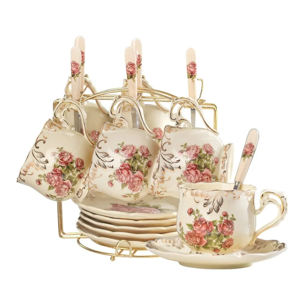 British Top grade Tea Cup Set Ivory Ceramic Coffee Cups ...