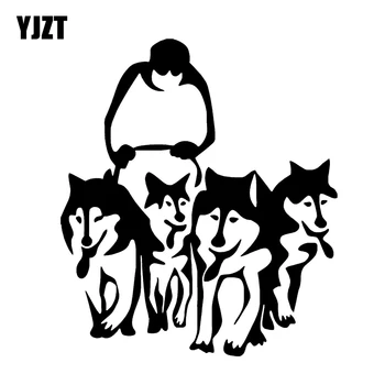 

YJZT 11.3CM*13CM HUSKY DOG HUSKIES AND SLED SLEDGE Vinyl Car Art Sticker Decal Black/Silver C10-00296