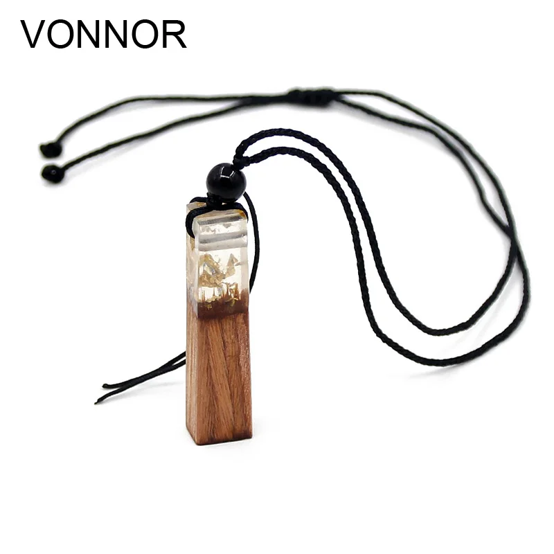 

VONNOR Jewelry Vintage necklaces for men and women Black Rope Mixed Resin Wood Square Pendant Necklace Dropshipping