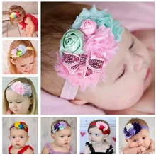 

1 piece Baby Flower Headband Mix 4 Flower Pearl diamond Rose Flower baby hair band Elasticity Baby Girls hair Accessories H164