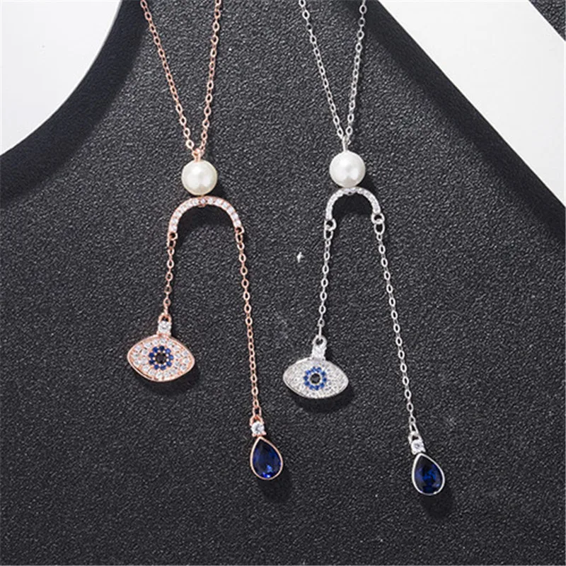 

Fashion Sparking Evil eye AAA cubic zirconia sterling silver rose gold plated necklace for women ladies jewelry