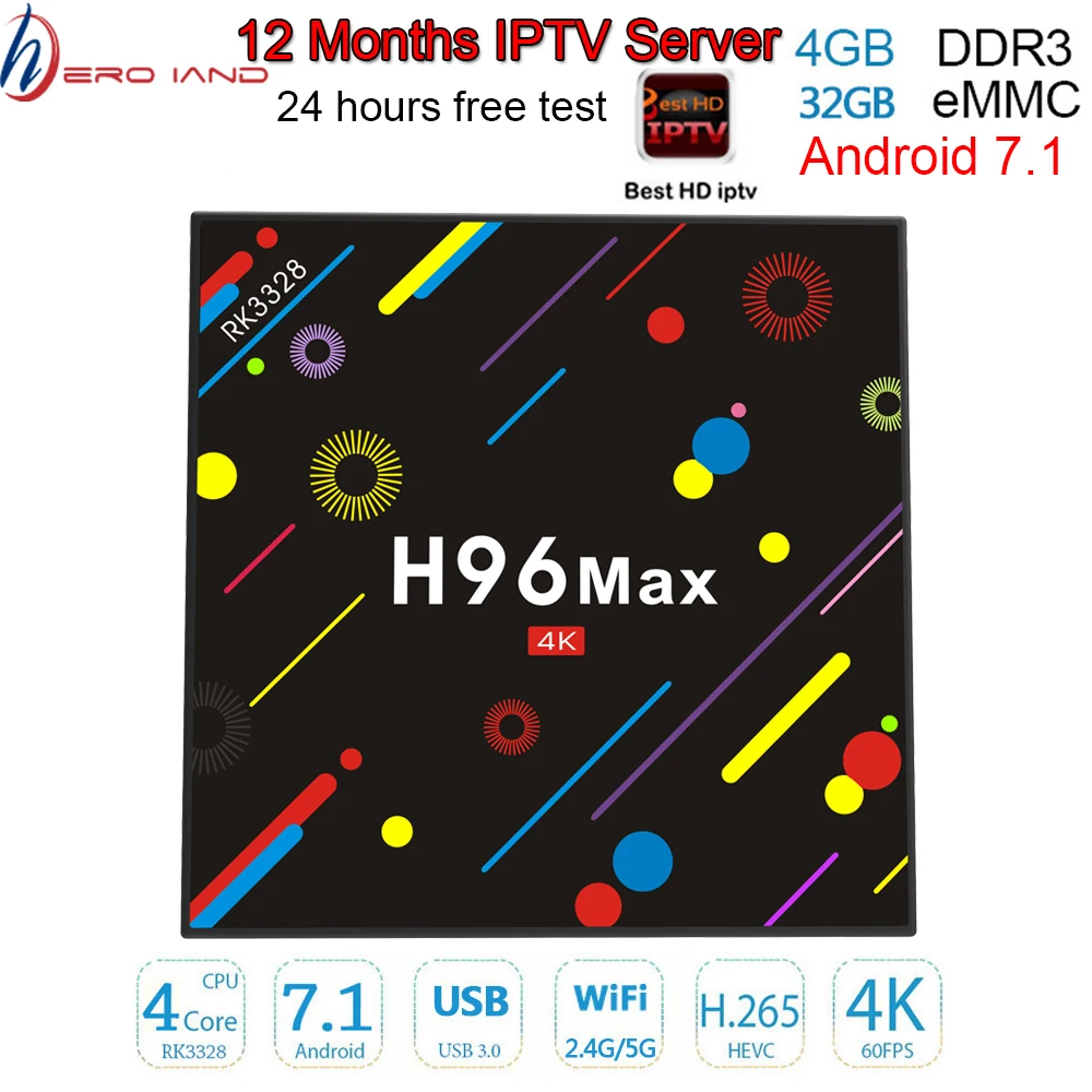 

Android tv box H96 MAX H2 Android 7.1 OS RK3328 4GB 32GB ROM with Africa European IPTV server 1200 channels for 1 year iptv box