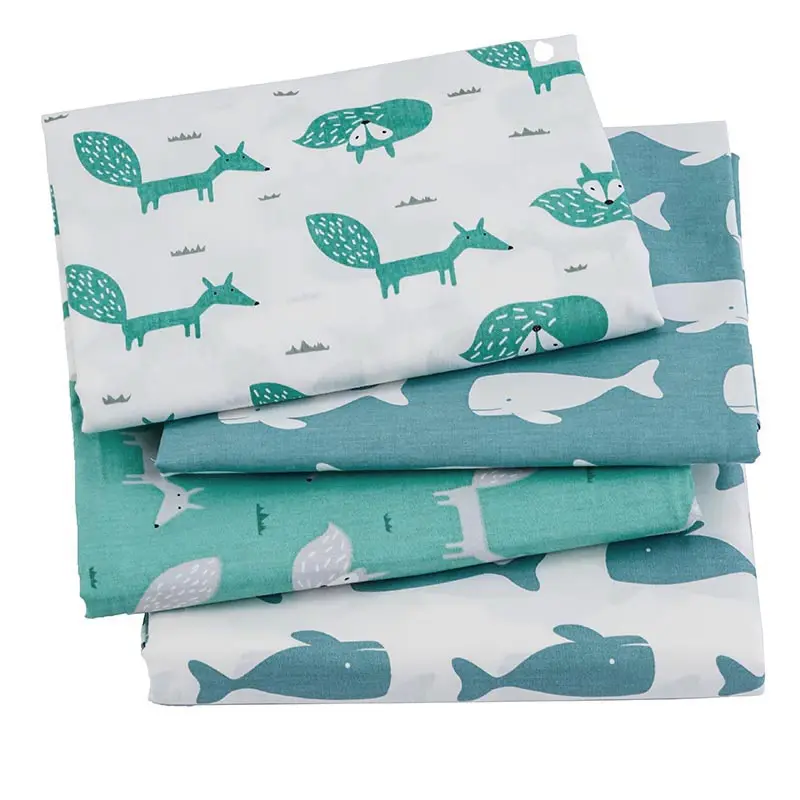 

small piece green Printed Whale and fox Twill cotton patchwork fabric for garment hat DIY Handmade Accessories Crafts TJ8691-2