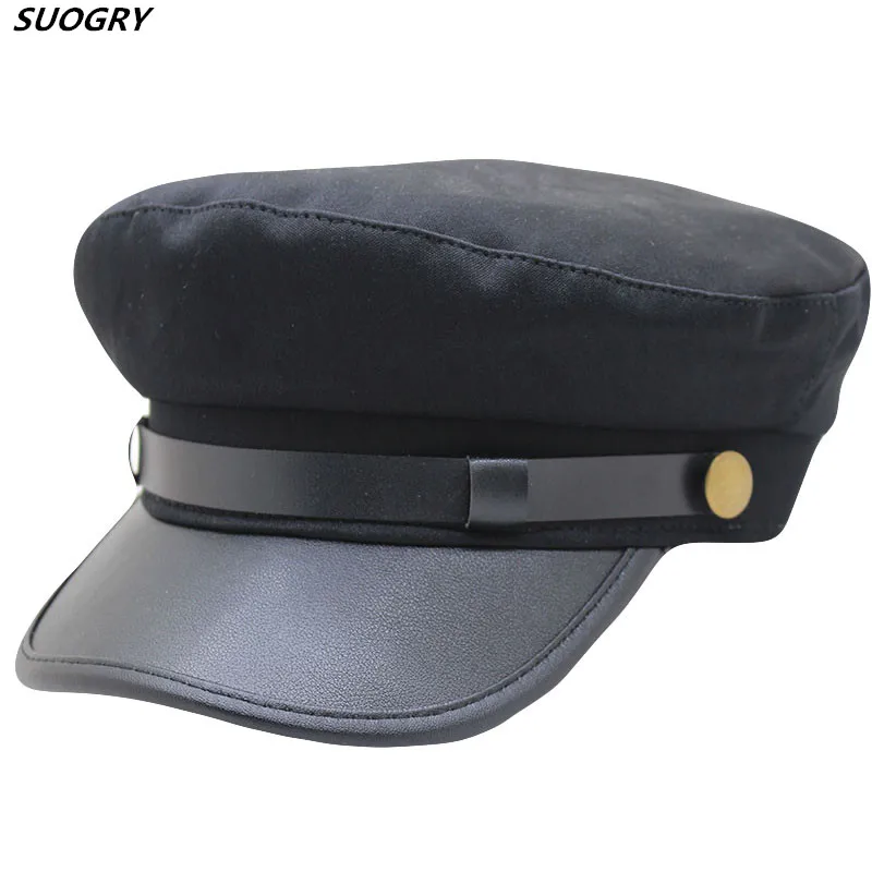

Unisex Women Brim Red And Black Gray Military Hats Autumn Winter Wool Pu Leather Patchwork Newsboy Caps With Belt Female Gorras