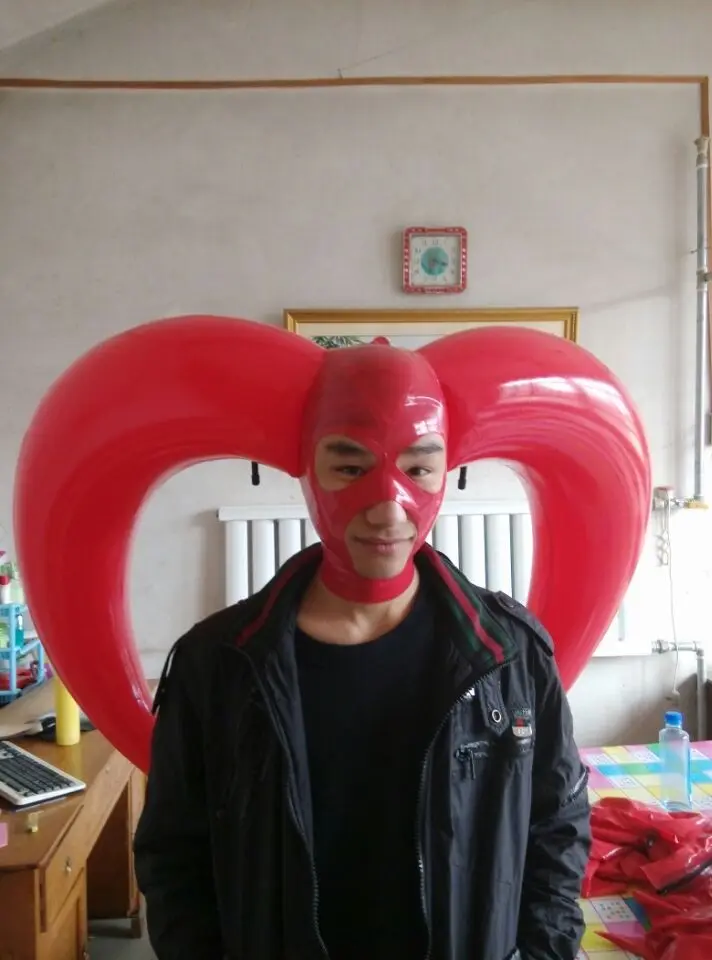 

(LH1109) 100% natural latex mask rubber Inflatable horn hood Mask with open eyes and mouth
