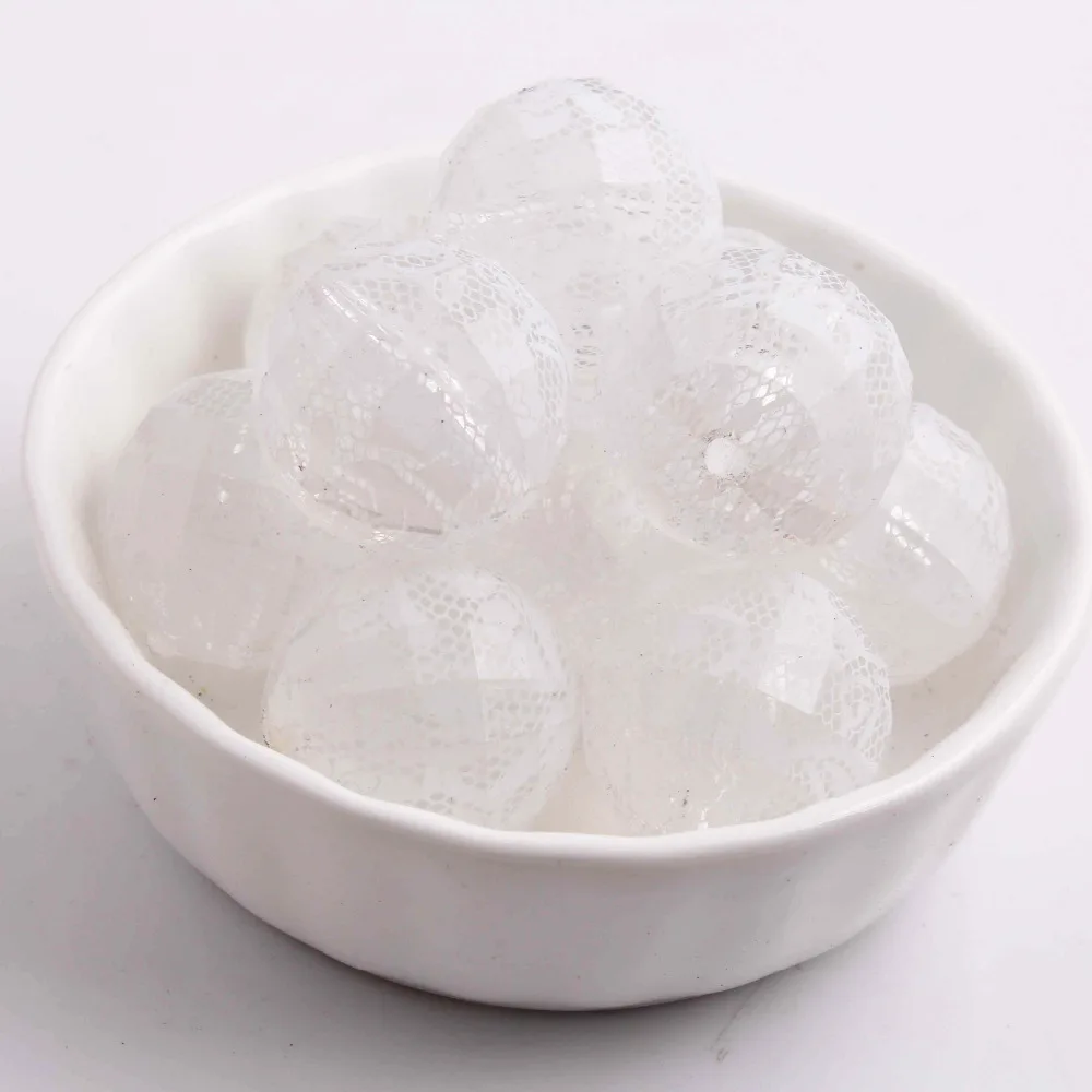 

Free shipping 100pcs/lot 20mm chunky clear earth print white lace Beads,chunky disco beads for Chunky Necklace Jewelry