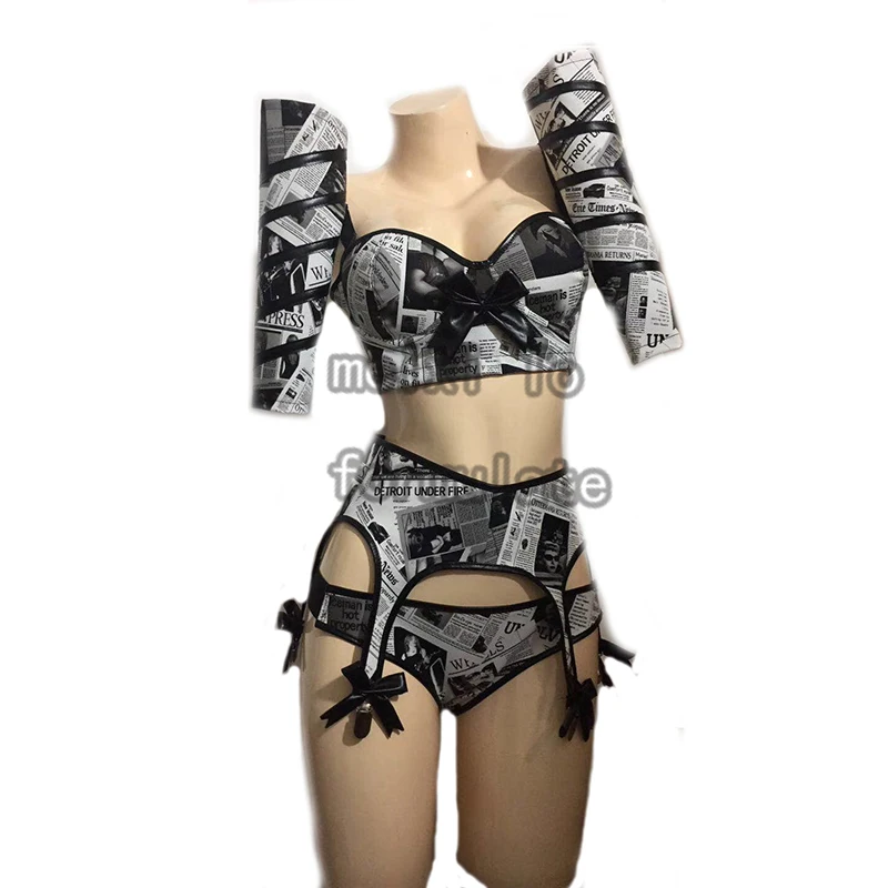 

Sexy fashion newspaper split bar nightclub concert singer dancer costume.