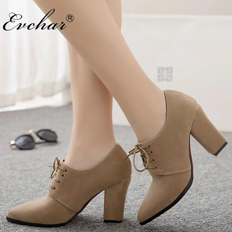

Woman PU Leather Pointed Toe square High Heels Cross Tied Ankle Boots Fashion lace-up Dress spring Autumn shoes big size 32-45