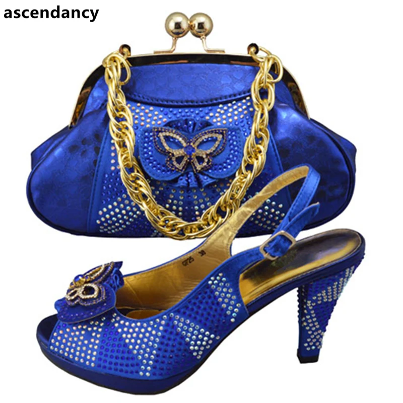 

Latest Shoe and Bag for Nigeria Party African Wedding Shoe and Bag Set Decorated with Appliques Designer Shoes Women Luxury 2018