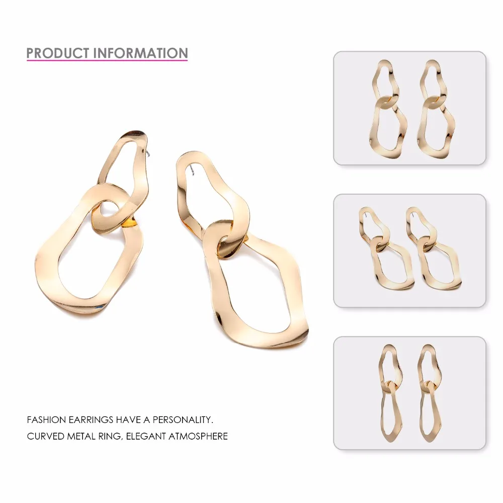 e-Manco Trendy Irregular Drop Earrings for Women Double Circle Dangle Earrings in Gold Color Large femme Fashion Jewelry Gifts