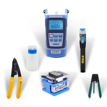 

FTTH Fiber Optic Tool Kit with Fiber Cleaver Fiber Optic Stripper Optical Power Meter Visual Fault Lcator 5km