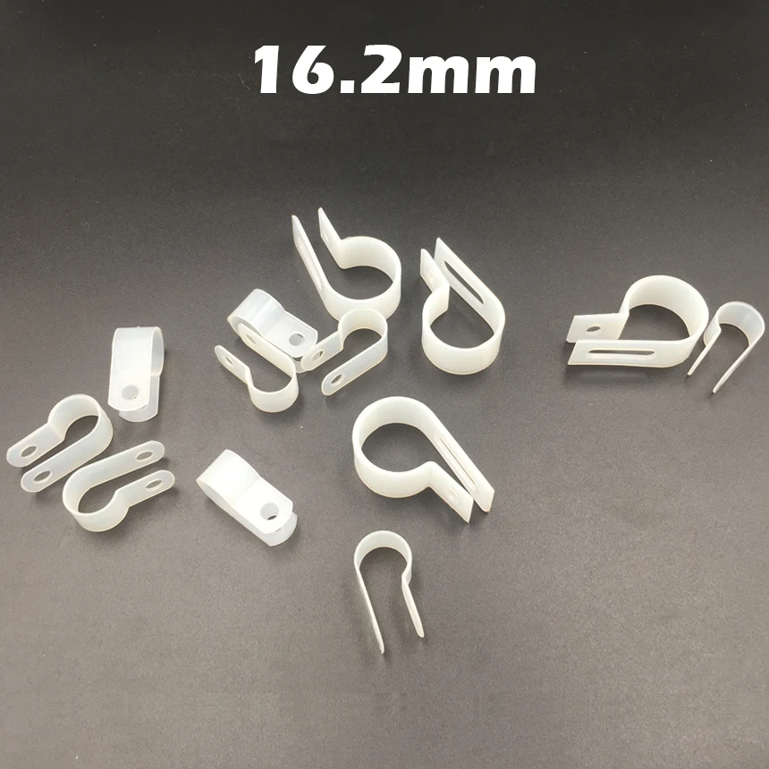 

200pcs 16.2mm White Plastic Wire Hose Tubing Fanstening R-Type Line Card Fixed Cable Tie Mount Organizer Holder R Clip Clamp