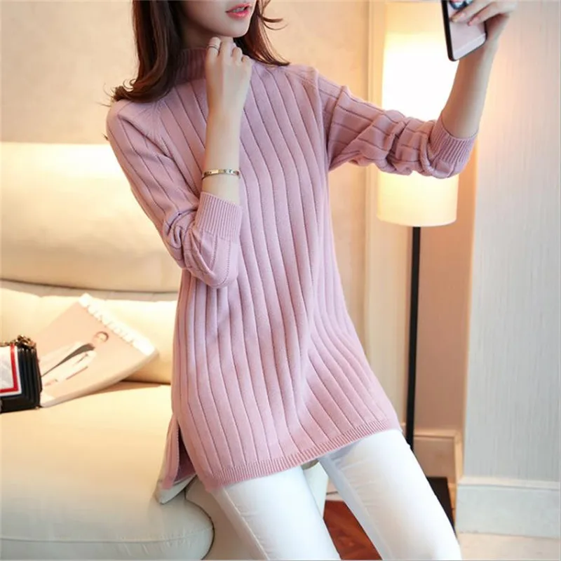 Women Sweater 2019 New Autumn Winter Elasticity Knit Pullover Loose Long Sleeve Half-High Neck Bottom Sweater Female Tops CM462 Women Sweater 2019 New Autumn Winter Elasticity Knit Pullover Loose Long Sleeve Half-High Neck Bottom Sweater Female Tops CM462