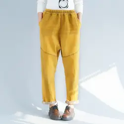 Mori Girl негабаритных гарем Джинсы для женщин 2018 женский тонкий флис джинсовой Мотобрюки эластичный пояс падения промежность мешковатые