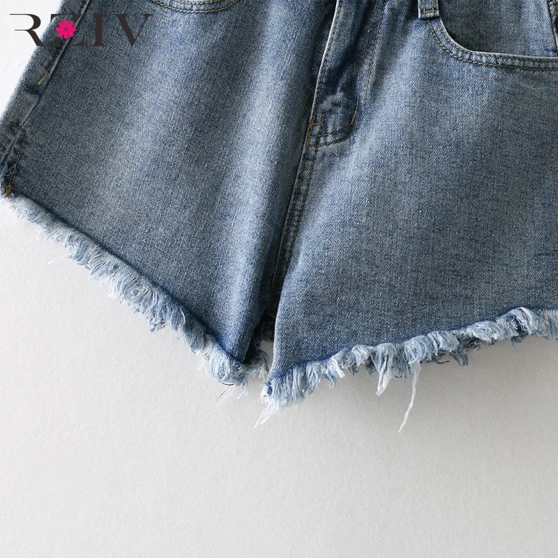 RZIV летние джинсовые повседневные женские шорты сплошного цвета с бахромой джинсовые шорты