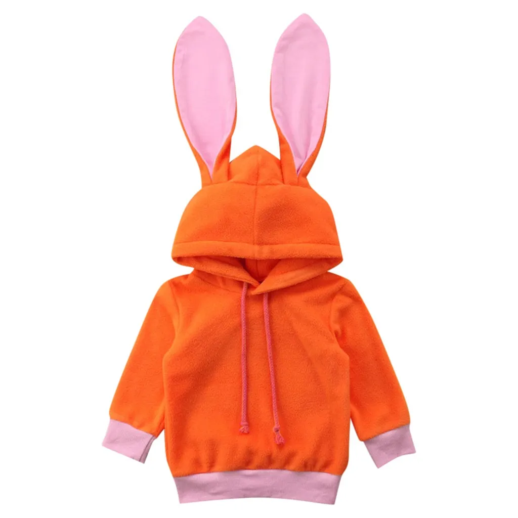 Худи лиса, Детская осенняя рубашка с длинными рукавами и заячьими ушками для мальчиков и девочек, бархатный свитер с капюшоном куртка для маленьких девочек# 3gy - Цвет: Оранжевый