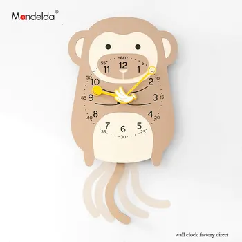 

Lovely Monkey Clock Watch Wall Clock Diy Home Decoration Kids Cartoon Creative Animal Swing Wooden Clocks for Sale
