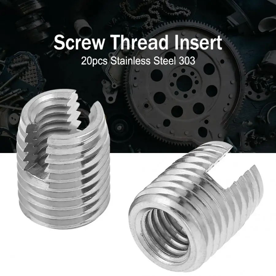

20Pcs/Lot Thread Insert Stainless Steel SUS303 Thread Repair Insert Self Tapping Slotted Screw Helical Threaded Insert M8 x 15mm