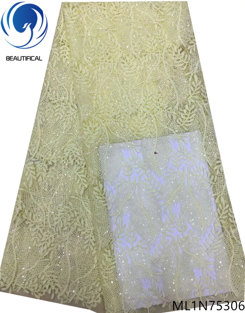 

Beautifical french tulle lace fabric 2019 high quality laces dress nigerian fabrics with beads for women 5yards/lot ML1N754