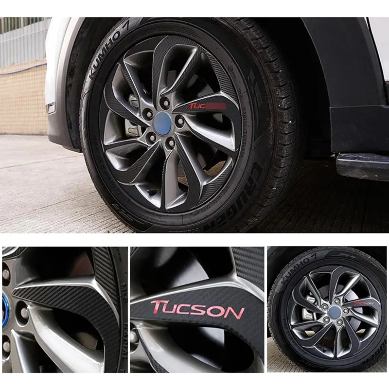 

BLACK CARBON FIBER TEXTURE VINYL WHEEL HUB DECAL STICKER FOR 2015 2016 HYUNDAI TUCSON ACCESSORIES CAR-STYLING