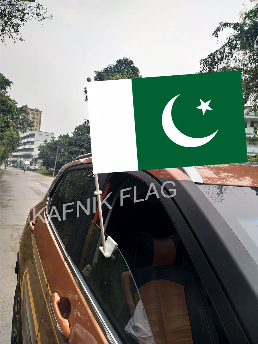 

KAFNIK,30*45CM Pakistan Window Car Flags and Banners Countries World Custom Flags with 43/52cm flagpole for car decoration