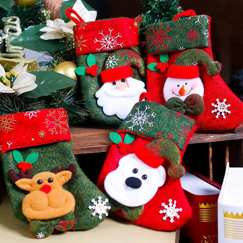 5pcs Gift For New Year Christmas Decor Party Decorations Santa Claus Stocking Candy Socks Gifts Bag Home | Дом и сад