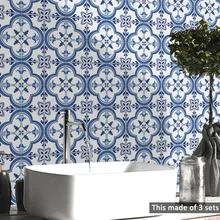 Водонепроницаемый высококачественный португальский синий узор Ванная комната Кухня Гостиная Плитка для декорования иньерьера наклейки на стену линия талии обои
