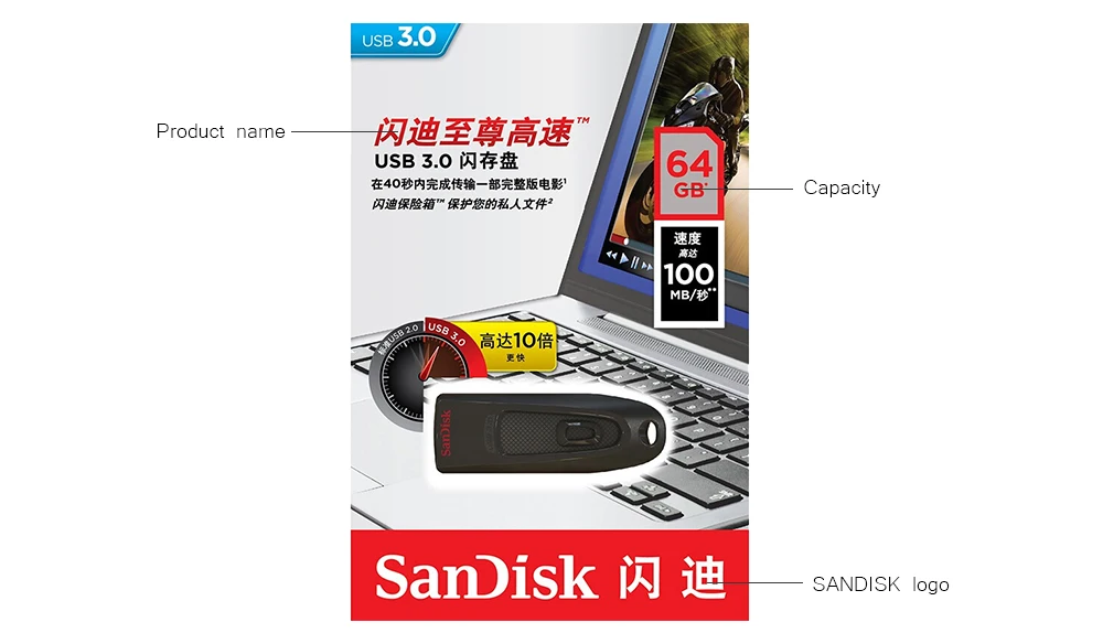 SanDisk usb флэш-накопитель 256 ГБ 128 ГБ 64 ГБ 32 ГБ 16 ГБ USB U диск USB ключ 3.0 100 МБ/с. Pen Drives флэш-накопитель для компьютера