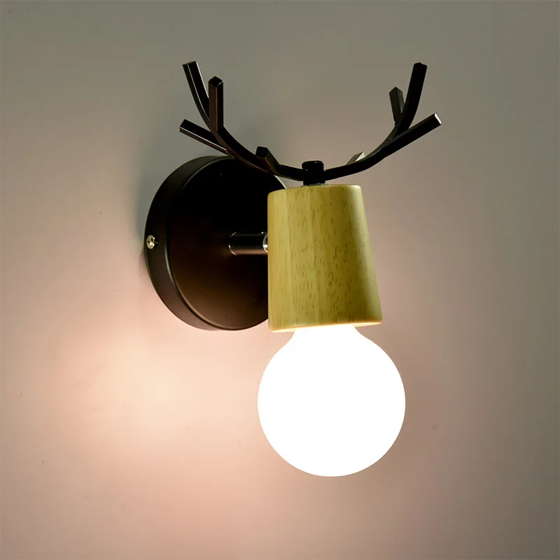 

Creative small deer head wall lamp Nordic bed bedroom sitting room door corridor staircase wall light