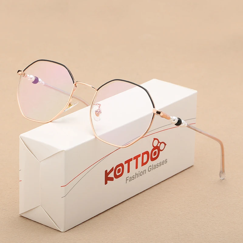 Kottdo Fashion Brand Hexagon Glasses Women Plain Clear Lens Eyeglasses Retro Eyewear High