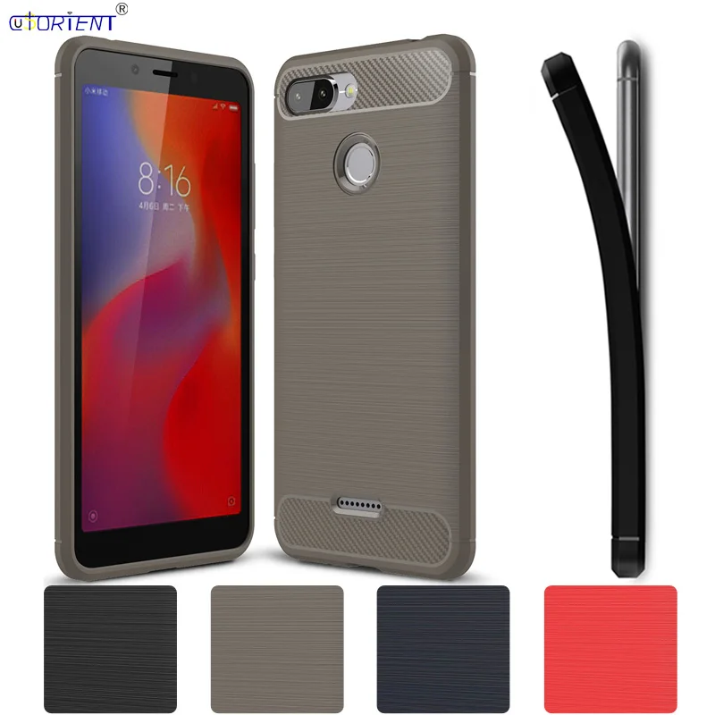cheap For Xiaomi Redmi 6 Case Xiomi Redmi 6 Carbon Fiber Shockproof Phone Cover for Xaomi Redmi 6 Soft TPU Silicone Bumper Funda Coque