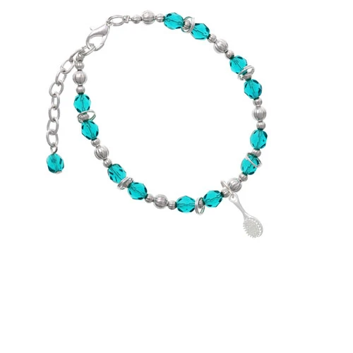Silvertone 3-D Hair Brush Teal Beaded Bracelet