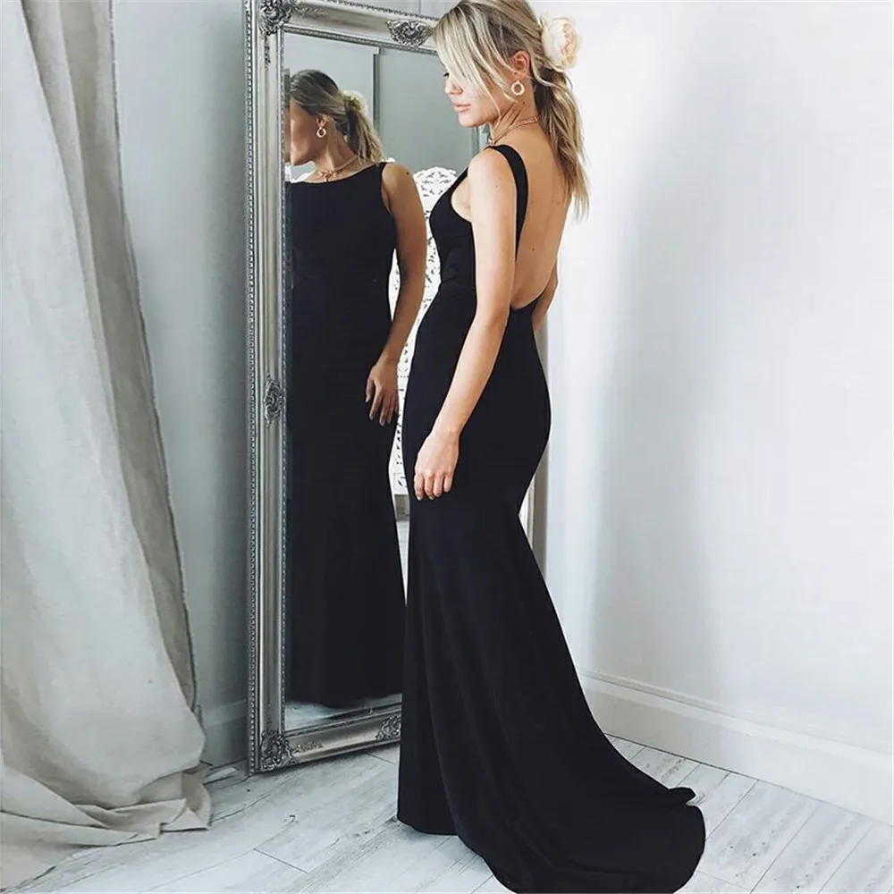 Простые черные вечерние платья с открытой спиной длиной до пола шифоновое платье-Русалка для выпускного 2019 хит продаж женские свадебные
