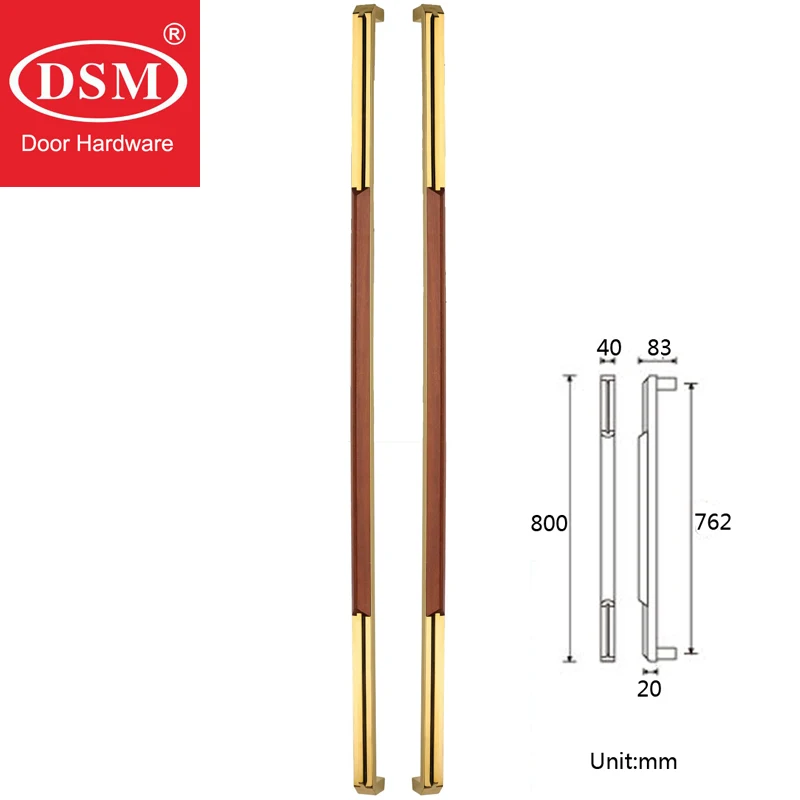 800 мм Сапеле дерево+ 304 нержавеющая сталь входная дверь ручка для деревянных/каркасных/стеклянных дверей PA-229 - Цвет: Golden