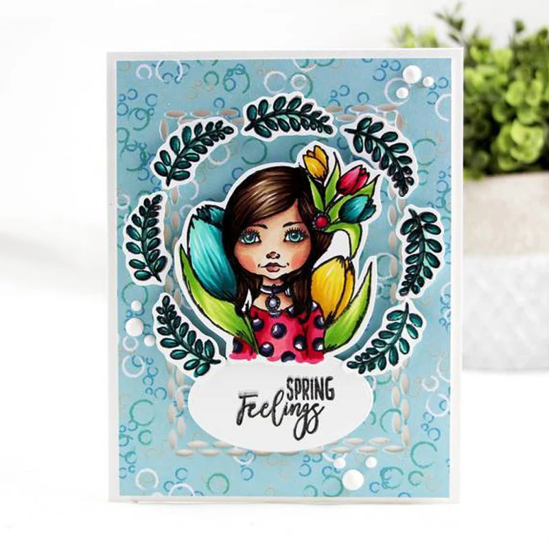 

Tulips Girl Transparent Clear Silicone Stamp Set for DIY Scrapbooking/Photo Album Decorative Cards Making Clear Stamps 4x4inch
