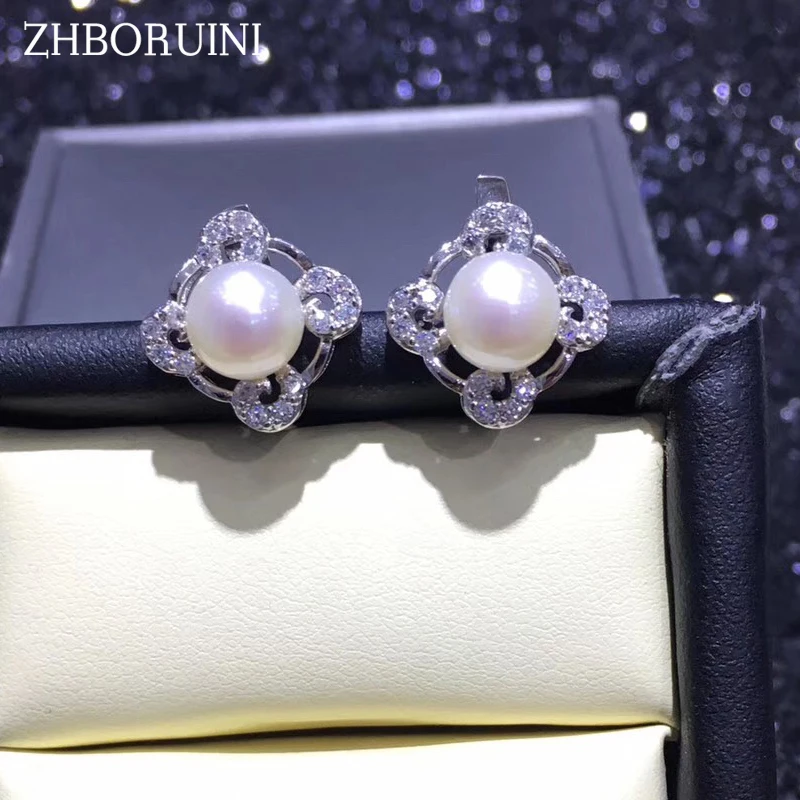 

ZHBORUINI 2019 Fashion Pearl Earrings For Women lucky Natural Freshwater Pearl Square Style 925 Sterling Silver Earring Gift