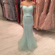 Abendkleider роскошные бусы Русалка Вечер платья Мятное зеленое соблазнительное длинное с открытой спинкой выпускного вечера женское платье Дубай вечерние платья
