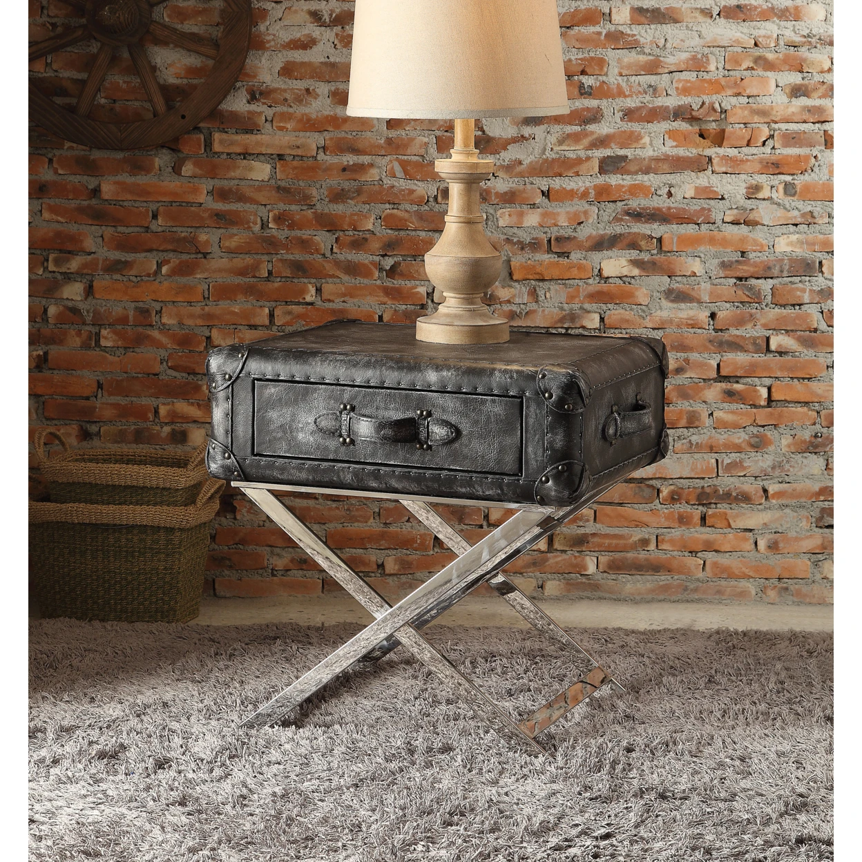 Aberdeen End Table, Vintage Black Top Grain Leather