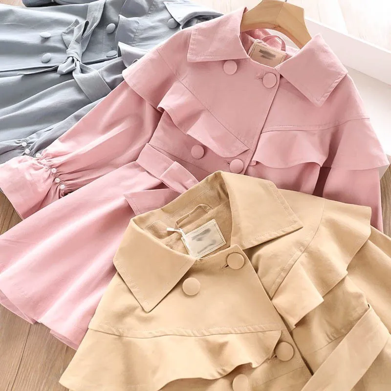 

trench coat girl outerwear autumn kids jacket Pearl korean sold ruffles fashion pink fashion boutiques clothes korean children