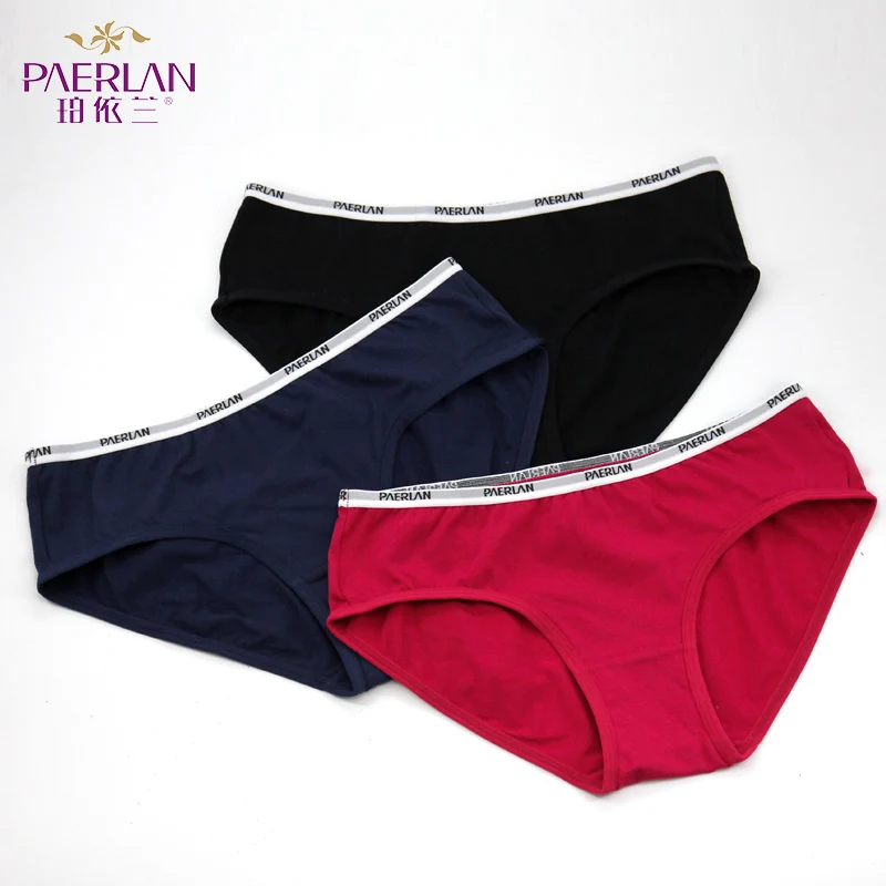 

PAERLAN Solid Color Letter band Pantie Cotton Mid-Rise Sexy Hip Briefs Women Underwear [3 Pieces] black Khaki