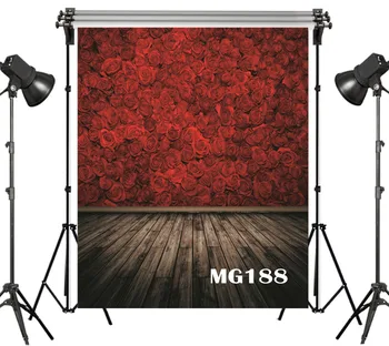 

LB Polyester & Vinyl Full Of Red Roses Pattern Old Wooden Foor Backdrops Background For Photography Studio Backdrop Photo Props