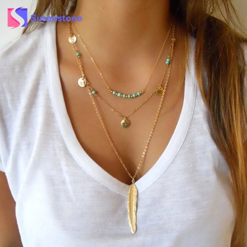 

susenstone Charm Chain Necklace Irregular Multi layer Statement Necklaces Pendants Jewelry Gift for Women Girl #0412
