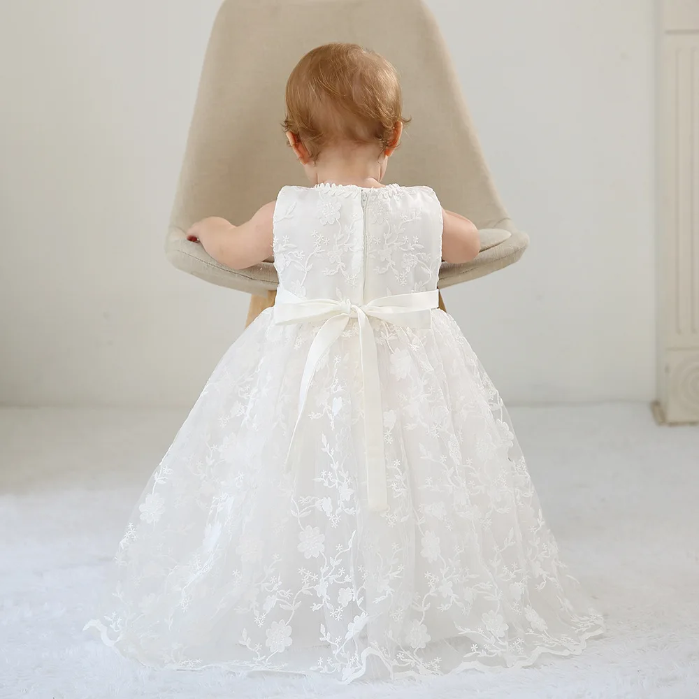 Летнее платье для маленьких девочек кружевное платье на крестины с шляпой, белое платье для крещения вечерние платья для первого дня рождения и свадьбы