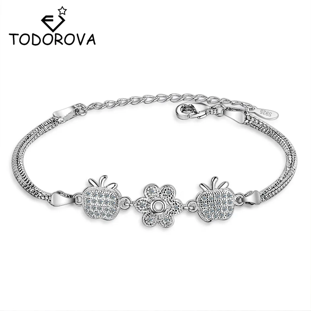 

Todorova Summer Style Romantic Sweet Crystal Flower Apple Bracelet Femme Silver Color Women Wedding Bracelets Pulseras Jewelry