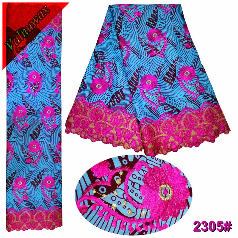 

Pink & blue color Nigerian Ankara Print Lace Fabric 6Yards High Quality African Wax polyester Lace Fabrics /QD2305#