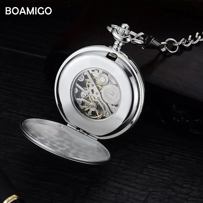 BOAMIGO брендовые карманные часы брелок модные механические скелетоны с ручным
