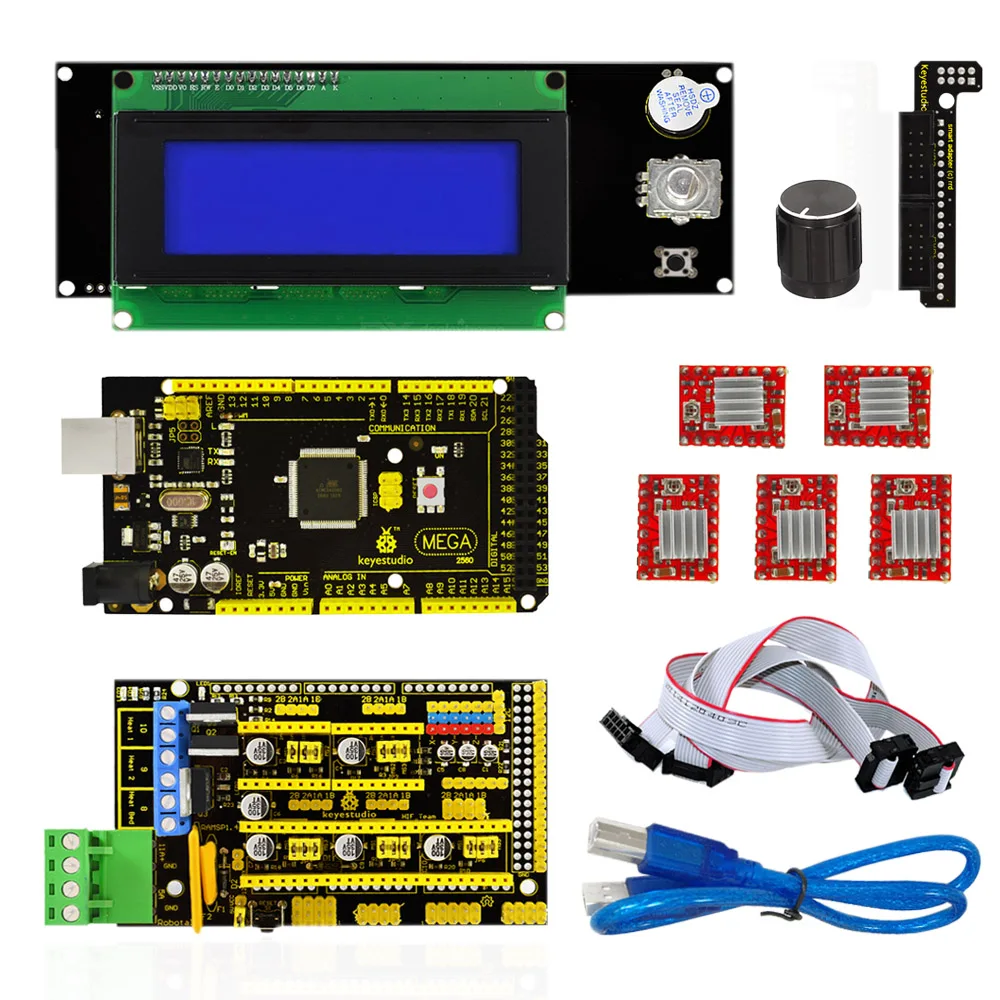 Комплект принтера Keyestudio 3 D RAMPS 1 4 + Mega 2560 5x A4988 драйвер двигателя LCD 2004 Cotroller для