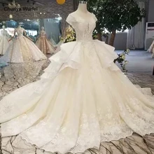 LSS416 роскошное бальное платье свадебное платье с многослойной юбкой круглый вырез кружевной рукав-крылышко сзади аппликации свадебное платье со шлейфом