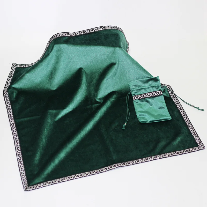 

66x66cm Tarot Tablecloth With Bags High Quality Flocking Fabric blanket , Tarot Board Game Accessories By Hand green black blue